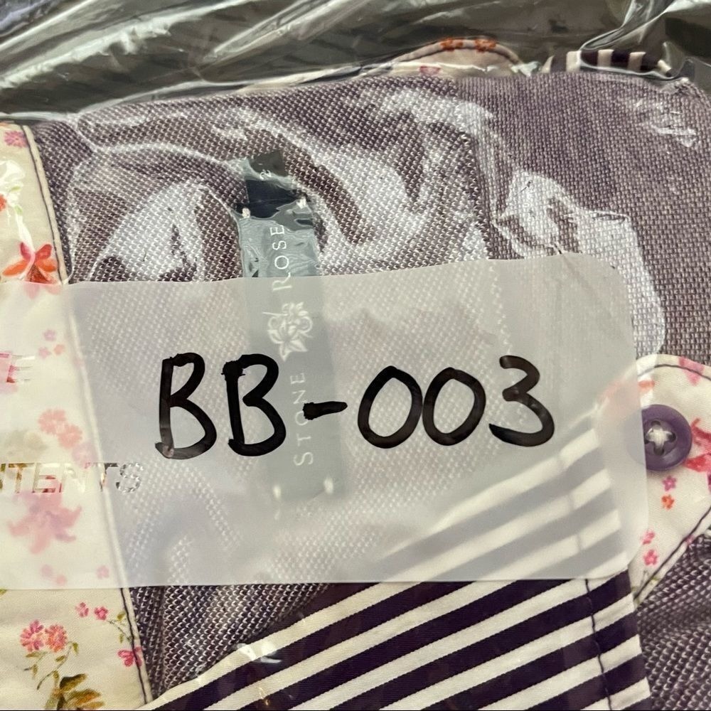 Stone Rose Mens Purple Heathered Polo Shirt Floral Striped Trim Size 2 M BB-003 - Picture 5 of 5
